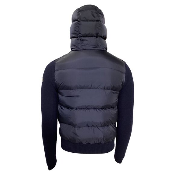 Moncler Full Zip Padded Hoodie in Navy Blue Polyamide